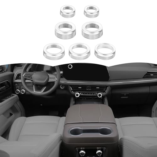 RT-TCZ Center Console Switch Knob Button Cover AC Radio Switch Knob Cover Trim Interior Accessories for Chevrolet Chevy Tahoe 2024 2025,7PCS (Silver) - color: Silver