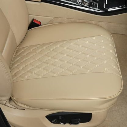 Black Panther PU Car Seat Cover, Front Bottom Seat Protector Compatible with 95% Vehicles,Anti-Slip & Full Wrapping Bottom (W 21.26''×D 20.86”)(1Piece,Dark Beige) - color: Front Single Beige