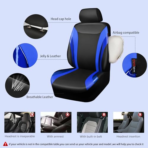 CAR PASS Jelly Leather Car Seat Covers Full Set,Waterproof Faux Leather Automotive Seat Covers for Cars,Airbag Compatible,Sporty Universal Fit for SUV,Van,Sedan,Truck(Black and Blue) - color: Black Blue