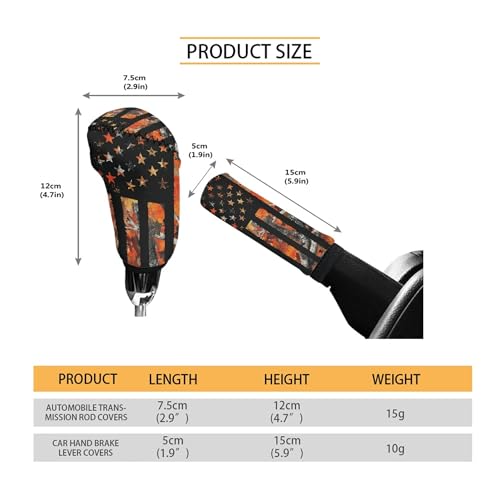 American Flag 2 Pcs Car Handbrake Cover and Gear Shift Protection Sets for Women Men Orange Camo Hunting Soft Stretchy Car Handbrake Protection and Gear Shift Knob Cover, Universal Fit - color: American Flag Orange Camo Hunting