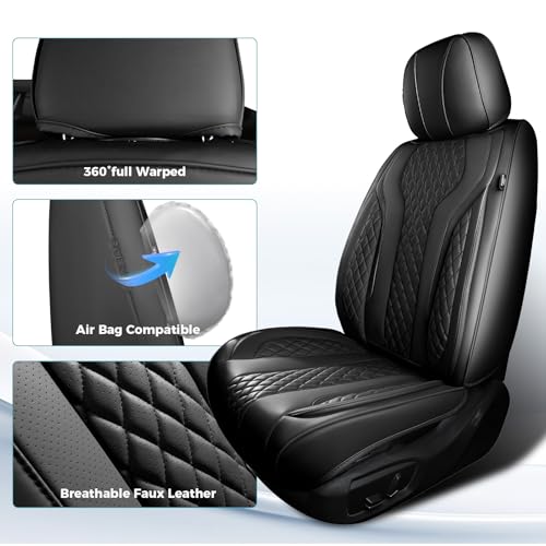 Leather Car Seat Covers Full Set, Breathable Faux Leather Seat Covers for Cars SUV Sedan Waterproof Black - color: Black