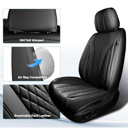 Leather Car Seat Covers Full Set, Breathable Faux Leather Seat Covers for Cars SUV Sedan Waterproof Black - color: Black