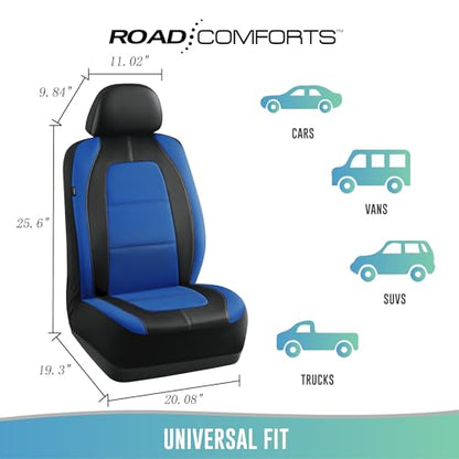 Road Comforts Car Seat Cover, Leather Car Seat Covers, Front Low Back Sport Seat Covers, Airbag Compatible, Universal Fits for Most Cars (Blue)