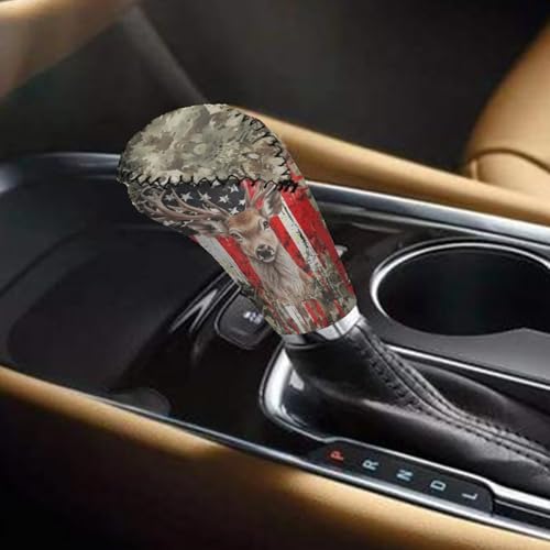 Bulopur Car Shifter Gear Hand Brake Trim Cover Set for Most Cars Van SUV Sedan Truck Auto Accessories - color: American Flag Hunting Camo Deer