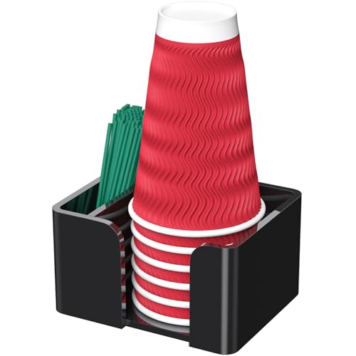 Coffee Bar Accessories and Organizer, Disposable Cup Holder for Countertop, 5.8 Inches Black Acrylic Storage and Organization for Coffee Cup Lid Stirrer Pod, Farmhouse Table Décor - color: Black, size: 5.8 Inches