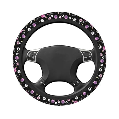 Gothic Bat Elastic Stretch Steering Wheel Cover 15 inch, Car Accessories Cover for Women Men, Breathable Anti-Slip - color: D03100154