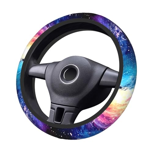 Galaxy Purple Blue Neoprene Steering Wheel Cover for Men Women Anti-Slip Elastic Steering Wheel Protective Cover 15in Universal Car Accessories Fit Cars, SUVs, Auto - color: Galaxy Purple Blue
