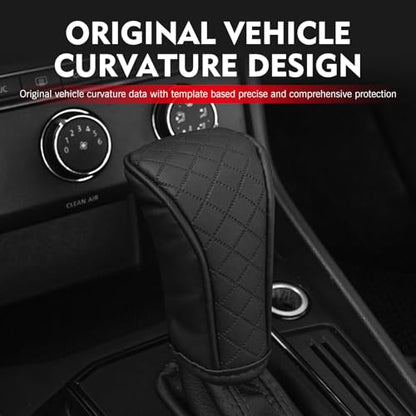 Car Gear Shift Knob Protector, Leather Anti-Slip Anti-Scratch Breathable Automatic Transmission Shift Knob Cover with Velcro, Universal for Car SUV Truck (Black) - color: Black