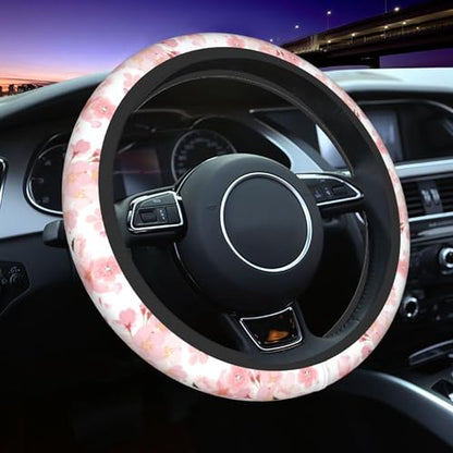 Pink Cherry Blossom Steering Wheel Cover - Beautiful Bsakura Steering Wheel Car Accessories Universal 15 Inch Cute Steering Wheel Cover Girls Women Men Anti Slip Breathable Wheel Cover Protector - color: Pink Cherry