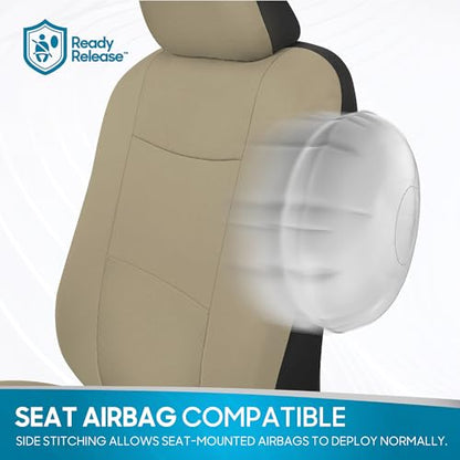 BDK PolyPro Car Seat Covers Full Set in Solid Beige, Front and Rear Split Bench Seat Covers for Cars, Easy to Install Car Seats Cover Set and Accessories for Auto Trucks Van SUV - Solid Beige - color: Solid Beige