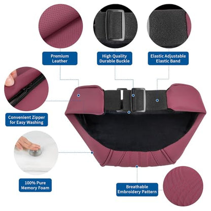 Car Headrest Memory Foam Neck Pillow for Driving with Leather Cover Soft Comfortable Seat Head Pillow Cushion for Most Cars SUV Sedan Home Office Red (1PC)