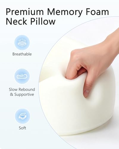 BeeVines Travel Pillow with Carry Case, Memory Foam Neck Pillows for Airplanes, 360° Wrap Around Support for Sleeping, Breathable & Washable Cover for Long Flights, Car & Train Traveling