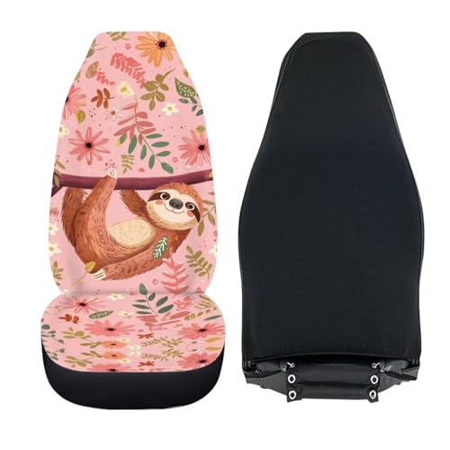 Cute Sloth Car Seat Cover Set of 2, Music Note Design Auto Accessories for Men Women, Soft Automotive Protective Interior Universal - color: Cute Sloth 86
