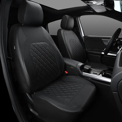 Universal Pu Leather Car Seat Covers Front Seats only, Airbag Compatible, Water-Resistant Durable Premium Vinyl, Fit for 95% Vehicles,Cars,Vans,SUV,Sedans (Luxury 2 PCS All Black)