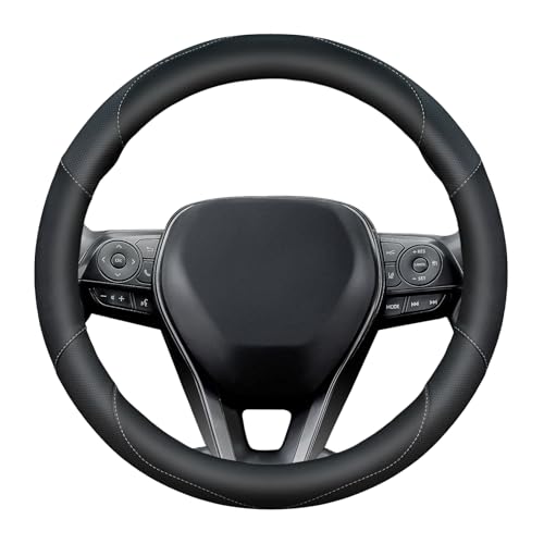 Soft Leather Steering Wheel Cover with Breathable Design and Anti-Slip Grip, Fully Compatible with Tesla, Toyota, Honda, Nissan 14.5-15.2 inch Round Steering Wheel（Sedans and SUVs） - color: DOUBLE-BLACK