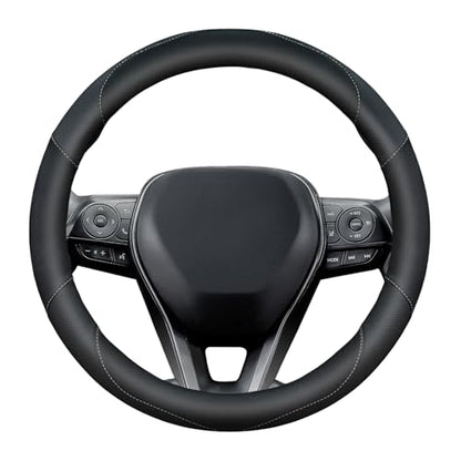 Soft Leather Steering Wheel Cover with Breathable Design and Anti-Slip Grip, Fully Compatible with Tesla, Toyota, Honda, Nissan 14.5-15.2 inch Round Steering Wheel（Sedans and SUVs） - color: DOUBLE-BLACK