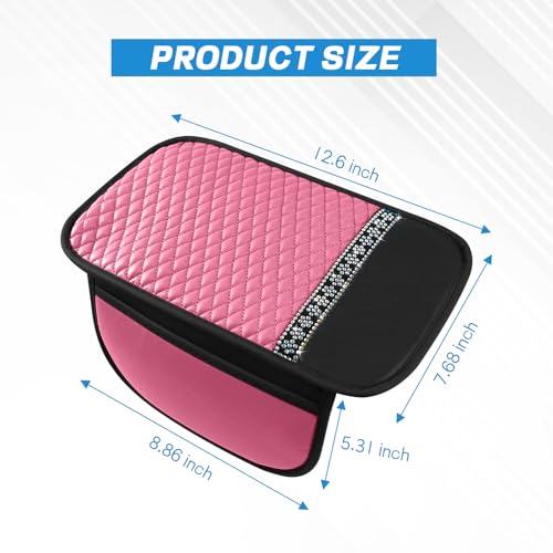 8PCS Car Accessories Set, Bling Leather Car Steering Wheel Cover with Armrest Pad, Seat Belt Cover Pads, Cup Holder Coasters, Gear Shift & Handbrake Covers, Auto Interior Accessories (Pink) - color: Pink