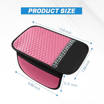 8PCS Car Accessories Set, Bling Leather Car Steering Wheel Cover with Armrest Pad, Seat Belt Cover Pads, Cup Holder Coasters, Gear Shift & Handbrake Covers, Auto Interior Accessories (Pink) - color: Pink