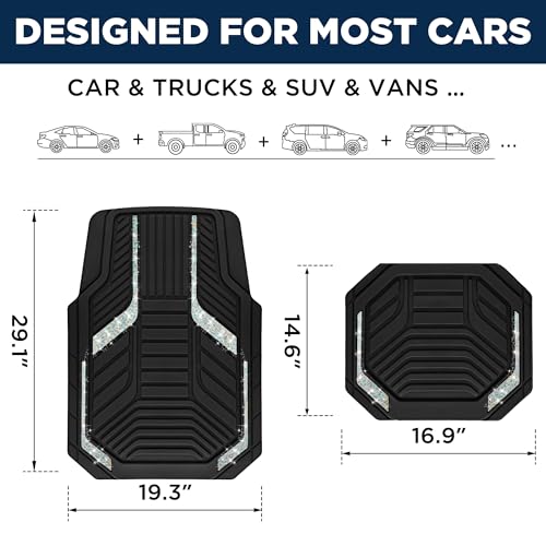 PIC AUTO Car Floor Mats, Leopard Sparkly Crystal Bling Glitter Car Mats Set, Front and Rear Heavy Duty Rubber Car Mats with Anti-Slip Backing, All Weather, Trim-to-Fit for Automotive SUVs, Sedan, Vans - color: Leopard