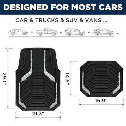 PIC AUTO Car Floor Mats, Leopard Sparkly Crystal Bling Glitter Car Mats Set, Front and Rear Heavy Duty Rubber Car Mats with Anti-Slip Backing, All Weather, Trim-to-Fit for Automotive SUVs, Sedan, Vans - color: Leopard