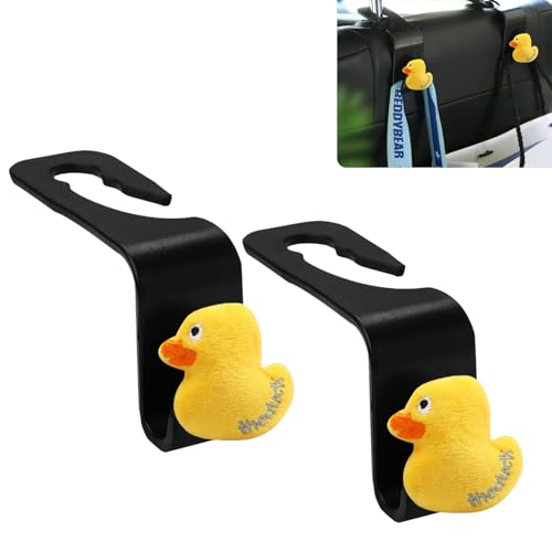 Yellow Duck Car Seat Headrest Hook 2 Pack Car Purse Hook Cars Seat Hooks for Headrest Universal for Handbag Bags Drink Grocery Coat Universal Vehicle,Cars Accessories Duck Gifts for Women Men - color: Gaga Duck