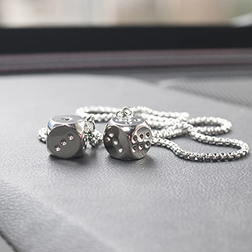 Creative Hanging Dice with Dots Car Metal Pendant Rear View Mirrors Charms Ornament (Silver) - color: Silver