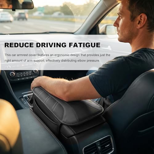 Car Center Console Cover, Leather Auto Arm Rest Protector Cushion with 2 Side Storage Bags, Universal Armrest Cushion Pad Middle Console Cover for SUVs Sedans Trucks (Black) - color: Black
