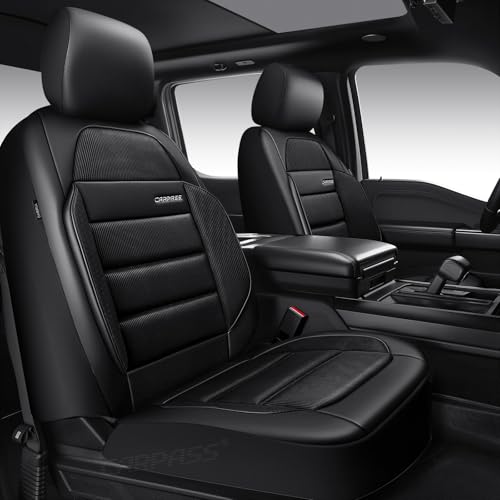 CAR PASS Memory Foam Seat Covers Front, Airy Cool Mesh Thick Car Seat Covers, Leather Car Seat Covers Front Seats Airbag Compatible, Universal Automotive Comfort for Most Cars, Trucks, SUV, Black - color: black