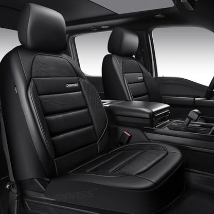 CAR PASS Memory Foam Seat Covers Front, Airy Cool Mesh Thick Car Seat Covers, Leather Car Seat Covers Front Seats Airbag Compatible, Universal Automotive Comfort for Most Cars, Trucks, SUV, Black - color: black