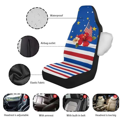 American Flag Printed 2 Piece Front Car Seat Covers, 250th Anniversary Soft Breathable Car Front Seat Covers Waterproof, Airbag Compatible, Universal Fits for SUV - color: Blue and Red - American Flag 250th Anniversary