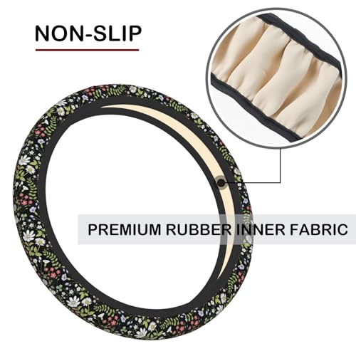 Garden Plants Floral Elastic Steering Wheel Cover, Non-Slip Breathable Neoprene Steering Wheel Covers, Women Car Accessories, Universal 15 Inch Fit Auto, Suvs, Truck - color: Garden Plants Floral