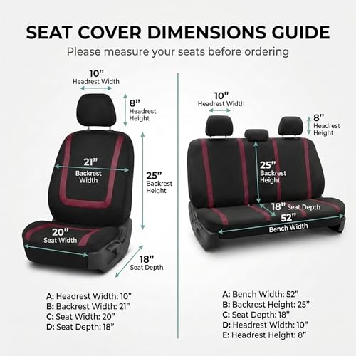 FH Group Car Seat Covers Unique Flat Cloth Full Set Automotive Seat Covers Front Set and Rear Solid Bench Burgundy Black Seat Covers w. Gift Universal Fit Interior Accessories for Cars Trucks and SUVs - color: burgundy