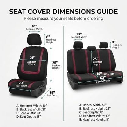 FH Group Car Seat Covers Unique Flat Cloth Full Set Automotive Seat Covers Front Set and Rear Solid Bench Burgundy Black Seat Covers w. Gift Universal Fit Interior Accessories for Cars Trucks and SUVs - color: burgundy