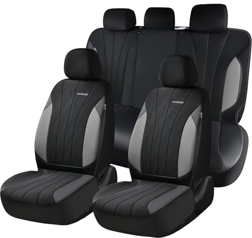 Coverado Automotive Seat Cover Full Set, Front and Rear Seat Covers, Waterproof Leather Seat Covers 5 Seats, Luxury Car Seat Protectors Universal Fit for Most Vehicles, SUV, Truck, Sedan - color: B-Gray&Black
