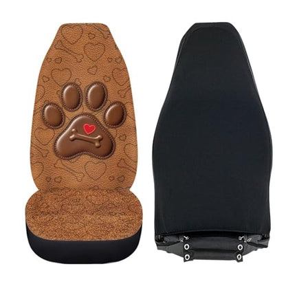 Dreaweet Dog Paw Car Seat Covers Brown 2 Piece Universal Washable Car Seat Cover Front Seats Only Cute Car Accessories Interior Easy to Install - color: Dog Paw Brown