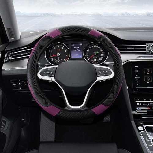 Car Steering Wheel Cover, Steering Wheel Protector, Universal 14.5-15 Inch Microfiber Leather Breathable Auto Steering Wheel Covers, Carbon Fiber Steering Wheel Cover for Women Men (Purple) - color: Purple