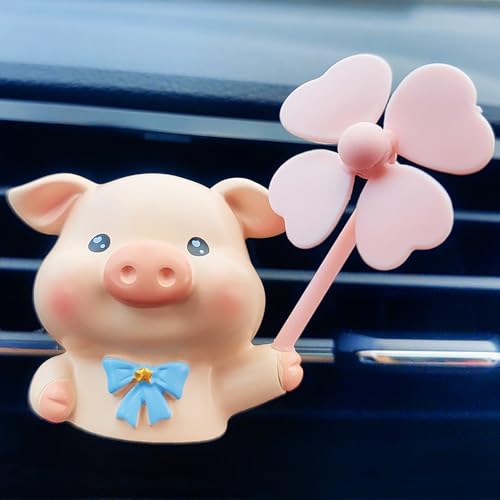 Cute Car Air Freshener Vent Clips, 3D Animal with Mini Fan Diffuser Vent Clip, Air Conditioning Decoration Car Accessories for Women and Men - color: Piglet