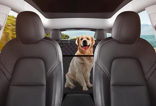 GXT Dog Back Seat Cover Protector for Cars SUV and Trucks with Mesh Window, Scratchproof Nonslip and Waterproof Material - color: Black/Orange, style: Seat Cover and Dog Seat Belt