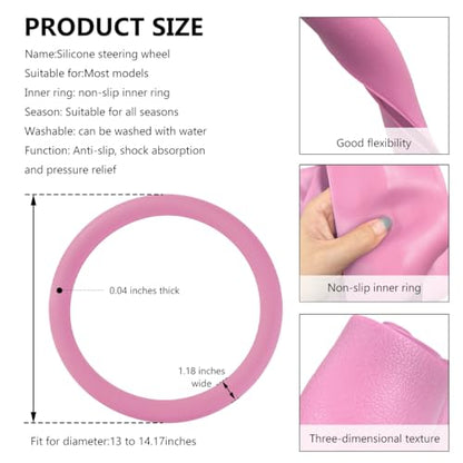 Car Steering Wheel Cover, 13 to 14 Inches Non-Slip Soft Silicone Steering Wheel Protector, Stretchable Elastic Steering Wheel Cover Fits Most Cars for Men and Women (Pink) - color: Pink