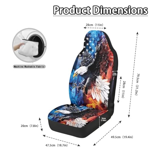 Eagle American Flag Printed 2 Pcs Car Front Seat Cover Waterproof, Non Slip Car Seat Cushion Protector Compatible with Airbag, Universal Fits for Most Auto SUV Truck Sedan - color: Blue and Red - Eagle American Flag