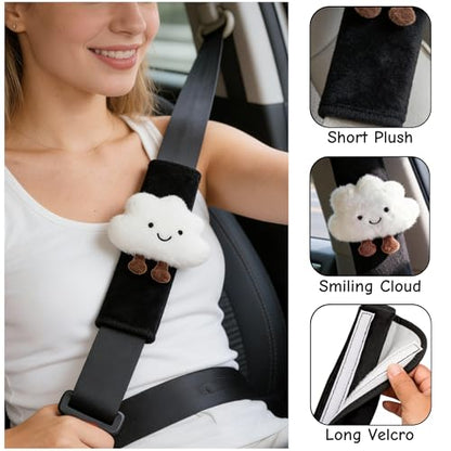 2/4 PCS Cute Seat Belt Cover Pads, Cartoon Cloud Seatbelt Covers for Kids and Adults, Soft Seatbelt Cushion, Car Seat Strap Pads (2)