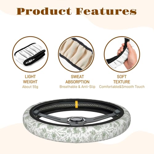 Steering Wheel Cover Accessories Neoprene Cover, Breathable Non-Slip Easy to Install Suitable for Women Men, 14.5-15.5 Inch for Car SUV Van Truck Universal - Green Plants - color: Green Plants