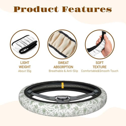 Steering Wheel Cover Accessories Neoprene Cover, Breathable Non-Slip Easy to Install Suitable for Women Men, 14.5-15.5 Inch for Car SUV Van Truck Universal - Green Plants - color: Green Plants