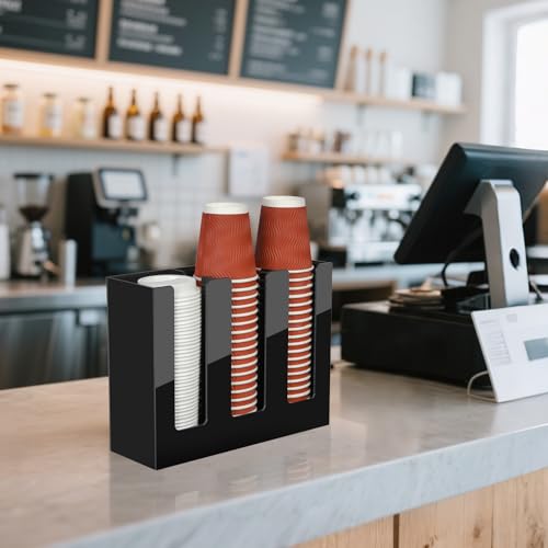 MYITYARD Coffee Cup Holder, Cup and Lid Organizer fits 5 to 16 oz Disposable Paper & Plastic Cups, Cup Dispenser Countertop, Acrylic Cup Storage for Home, Kitchen, Office (3 Compartment) - size: 3 Compartment