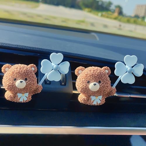 Cute Car Air Freshener Vent Clips, 3D Animal with Mini Fan Diffuser Vent Clip, Air Conditioning Decoration Car Accessories for Women and Men - color: 2 Bears