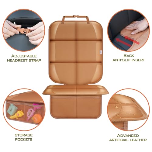 Car Seat Protector for Child Car Seat, Durable 600D Fabric Waterproof Car Seat Cover with Thick Pad Non-Slip Backing，No Imprints (Tan-1 pc) - color: Tan-1 pc