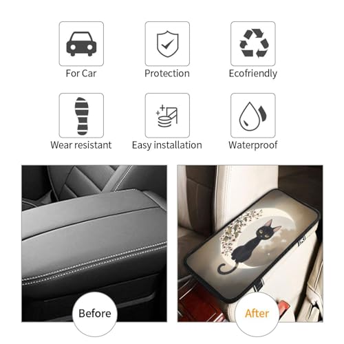 Universal Car Center Console Cushion Pad, Moon and Black Cat Soft Waterproof Car Center Console Cover Auto Armrest Seat Box Cover Protector for Most Vehicle SUV Truck Car - color: Moon And Black Cat