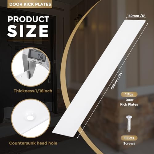 uxcell Door Kick Plate, 6 x 34 Inches Aluminum Kick Plate Door Plate, 1.5mm (1/16 Inch) Thickness, for Exterior Front Door or Back Door, White (Single Pack) - color: White, size: 6 x 34 Inch