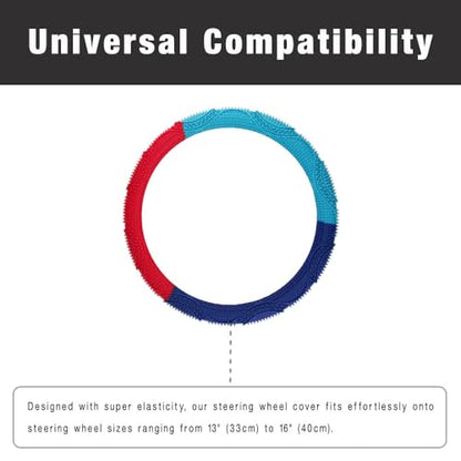 SEGADEN Massage Grip Soft Silicone Car Steering Wheel Cover Universal Anti-Slip Design 13-16 inch Protective Case Three Color Matching - color: Three Color Matching
