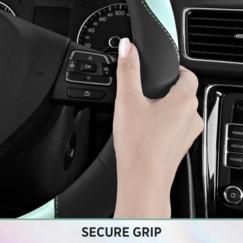Road Comforts Steering Wheel Cover – Breathable Leather Steering Wheel Cover, Anti-Slip Grip, Universal Fit 14.5” to 15”, Heat & Cold Resistant for Cars, SUVs, and Trucks – Black & Shining Light Blue - color: Black&Light Blue